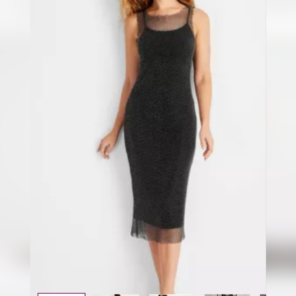 Future Collective Elegant Black Mesh Midi Dress